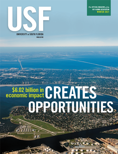 Cover of the Winter 2021 USF Magazine focusing on the $6.02 billion in economic impact.